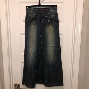 Vintage Y2K 90s MUDD Studded Denim Maxi Festival Western Jean Skirt sz 0